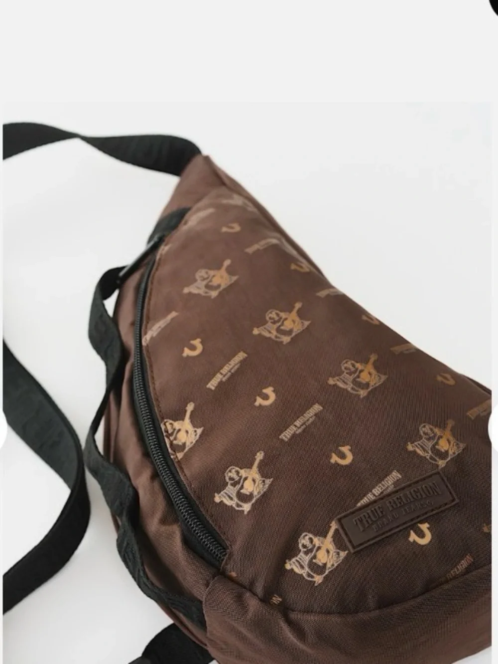True Religion Brown & Black Logo Sling Belt Bag